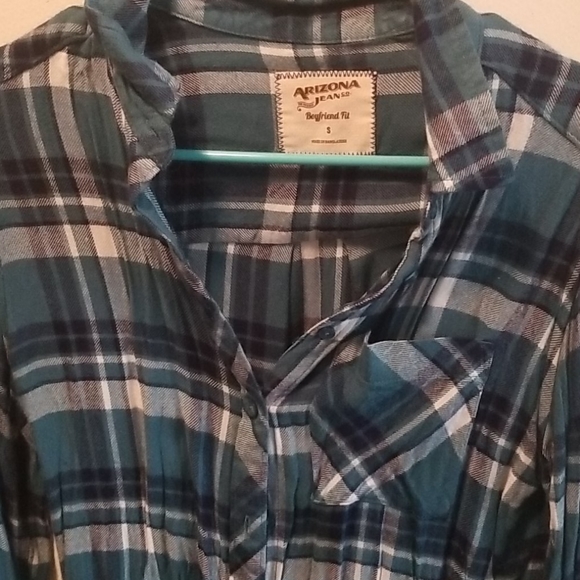 Arizona Jeans Boyfriend Fit Blue Flannel - Picture 3 of 5